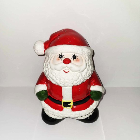 RARE Enesco Santa Cookie Jar 1980s | Glazed Porcelain | Hand-Painted | 10" Tall - Picture 3 of 14
